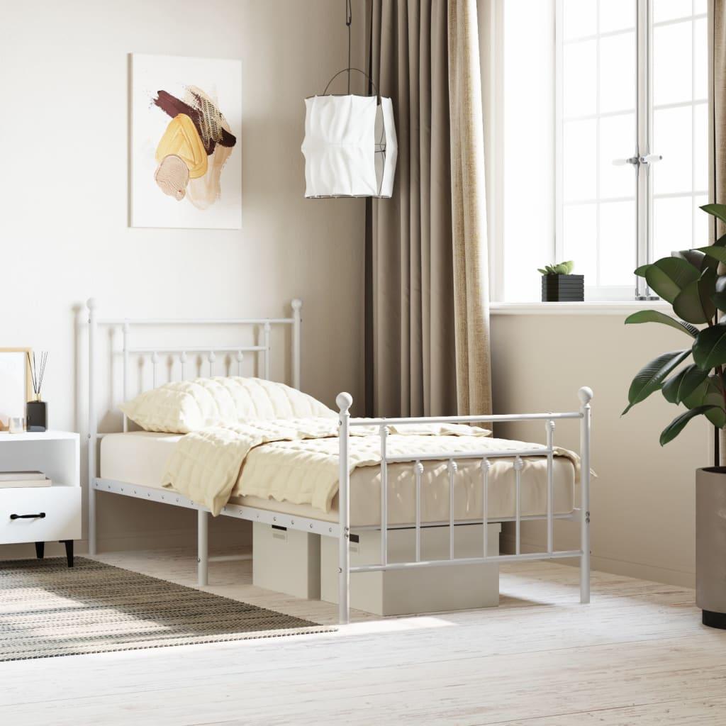 Sengeramme med sengegavl og fodgærde 90x190 cm metal hvid