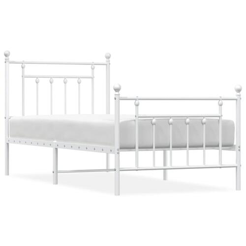 Sengeramme med sengegavl og fodgærde 90x190 cm metal hvid