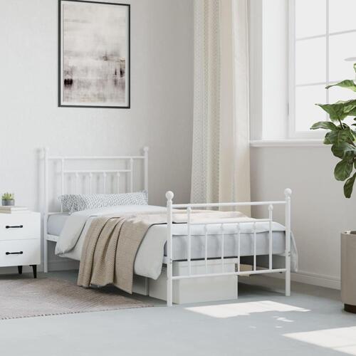 Sengeramme med sengegavl og fodgærde 90x190 cm metal hvid