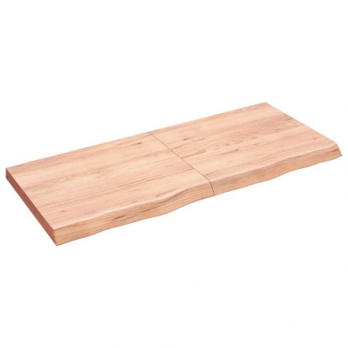 Væghylde i massivt egetræ 140×60×(2-6) cm - lysebrun, behandlet, naturlig kant
