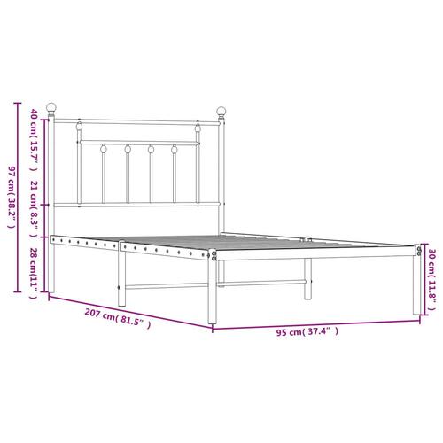 Sengeramme med sengegavl 90x200 cm metal hvid