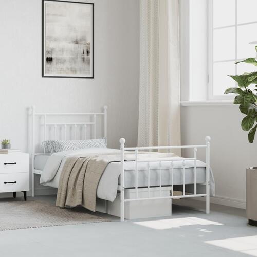 Sengeramme med sengegavl og fodgærde 90x200 cm metal hvid