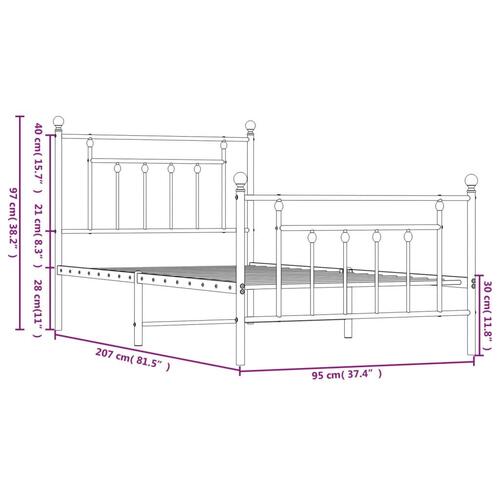 Sengeramme med sengegavl og fodgærde 90x200 cm metal hvid