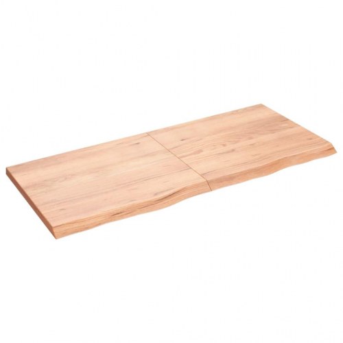 Væghylde i massivt egetræ 140×60×(2-4) cm - lysebrun, behandlet med naturlig kant