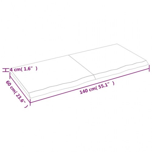 Væghylde i massivt egetræ 140×60×(2-4) cm - lysebrun, behandlet med naturlig kant