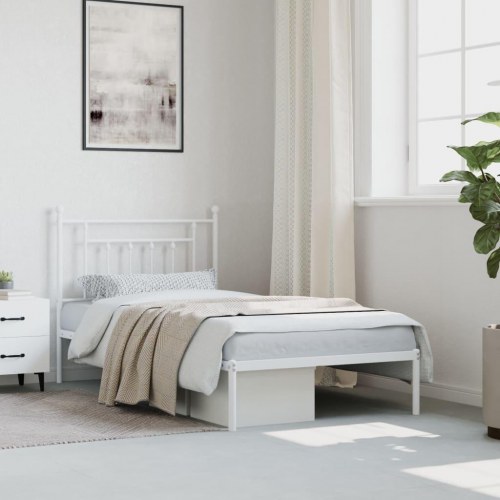 Sengeramme med sengegavl 100×190 cm - metal, hvid