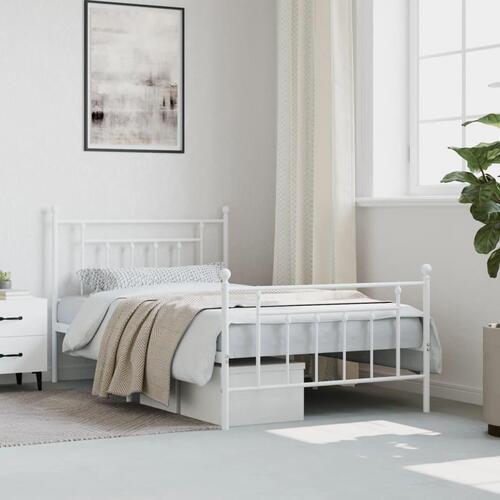 Sengeramme med sengegavl og fodgærde 107x203 cm metal hvid