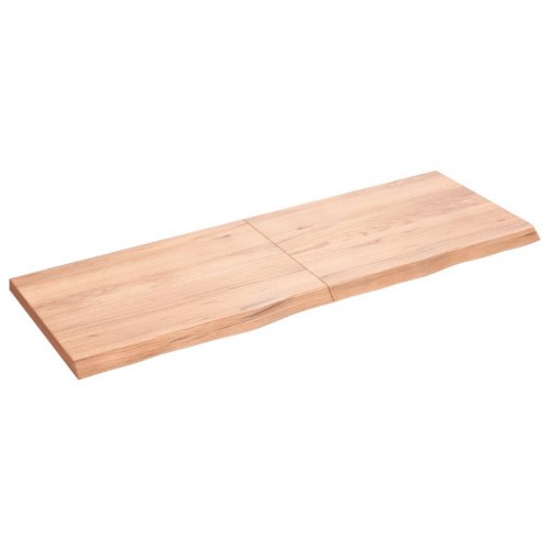 Væghylde i massivt egetræ 140 × 50 × 2-4 cm - lysebrun, behandlet, naturlig kant