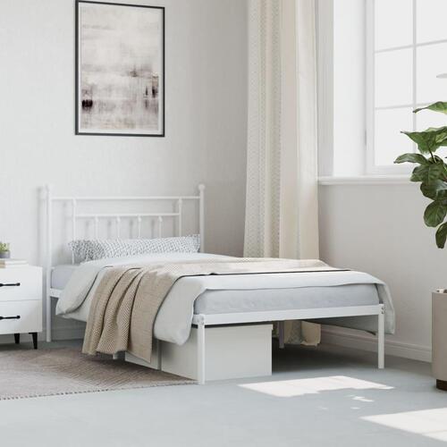Sengeramme med sengegavl 100x200 cm metal hvid