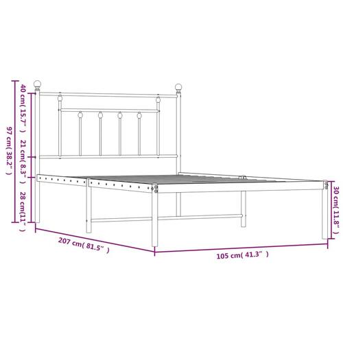 Sengeramme med sengegavl 100x200 cm metal hvid