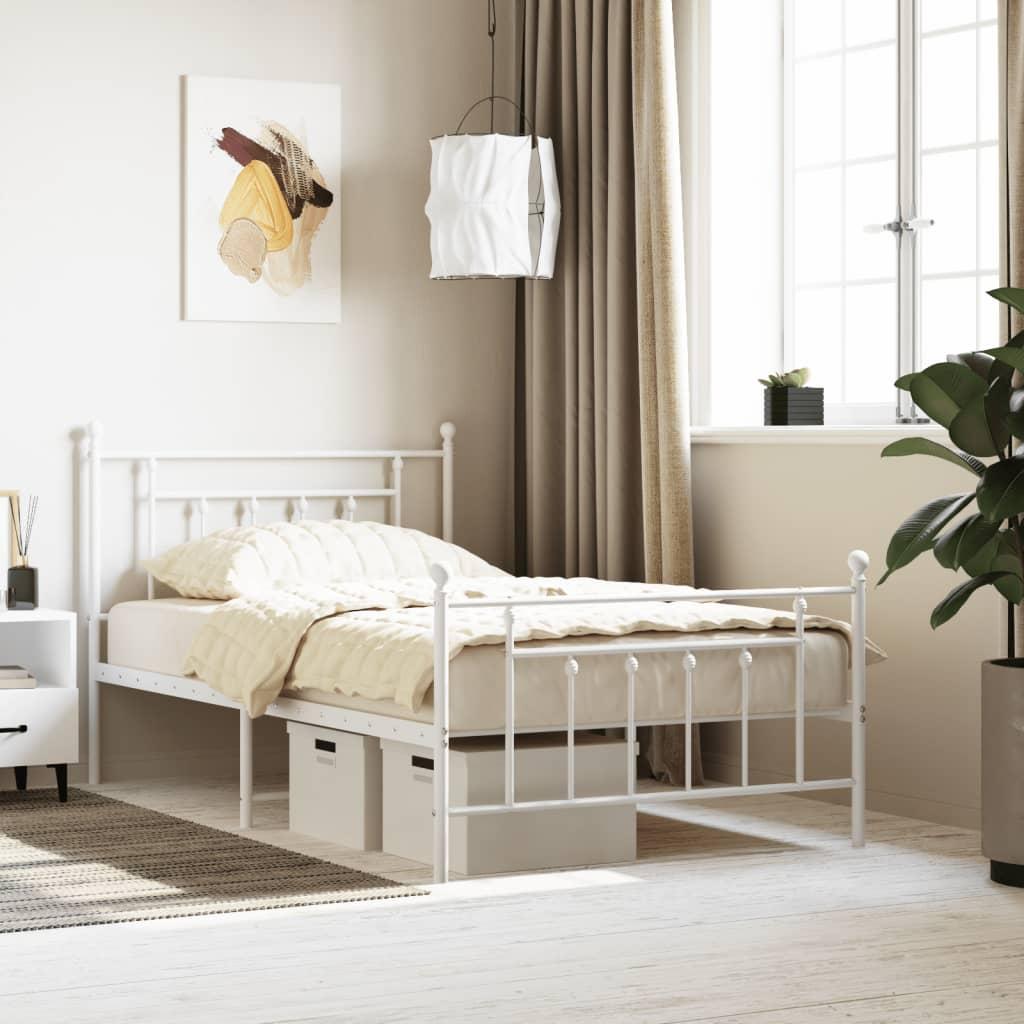 Sengeramme med sengegavl og fodgærde 100x200 cm metal hvid