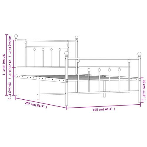 Sengeramme med sengegavl og fodgærde 100x200 cm metal hvid