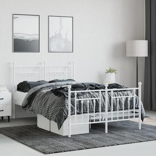 Sengeramme med sengegavl og fodgærde 135x190 cm metal hvid