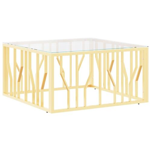 Sofabord 80x80x40 cm rustfrit stål og glas guldfarvet