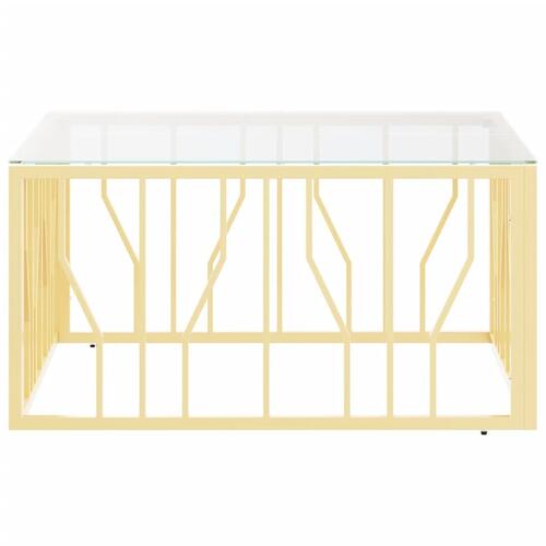 Sofabord 80x80x40 cm rustfrit stål og glas guldfarvet