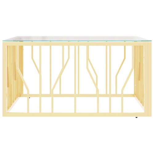 Sofabord 80x80x40 cm rustfrit stål og glas guldfarvet