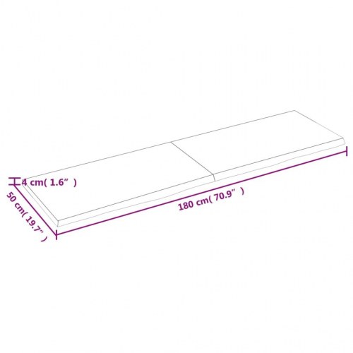 Væghylde 180×50×(2-4) cm i behandlet massivt egetræ - lysebrun, naturlig kant