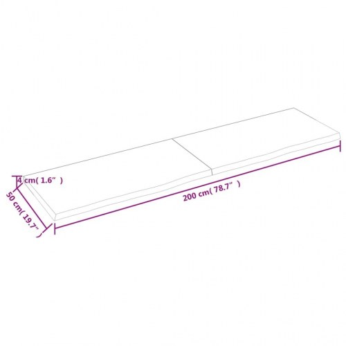 Væghylde 200 × 50 × 2-4 cm - behandlet massivt egetræ, lysebrun