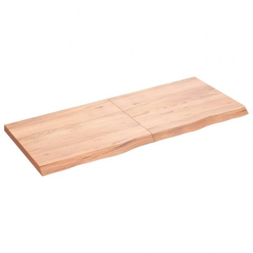 Væghylde i massivt egetræ 120×50×(2-4) cm - lysebrun, behandlet med naturlig kant