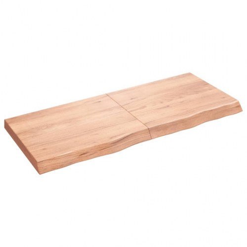 Væghylde 120×50×(2-6) cm i behandlet massivt egetræ - lysebrun, med naturlig kant