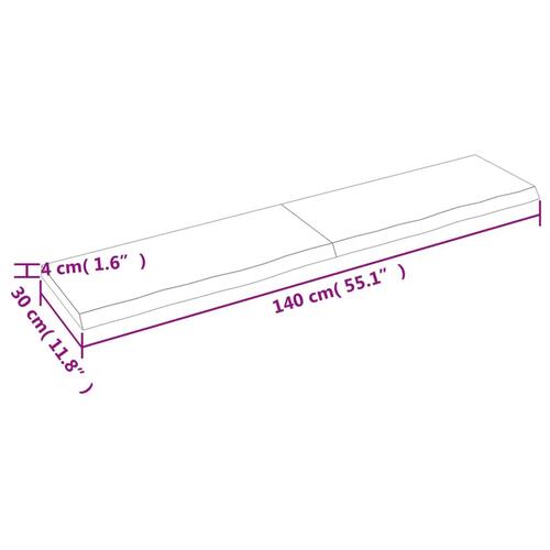 Væghylde 140x30x(2-4) cm behandlet massivt egetræ lysebrun