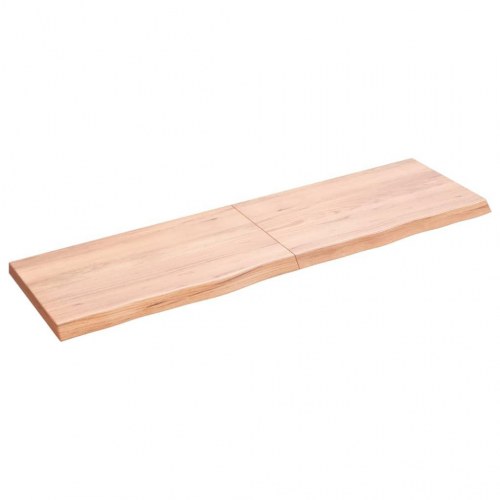 Væghylde i massivt egetræ 140 × 40 × (2-4) cm - lysebrun, behandlet, naturlig kant