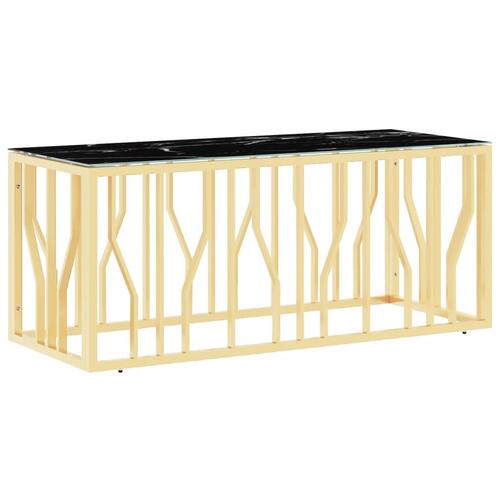 Sofabord 110x45x45 cm rustfrit stål og glas guldfarvet