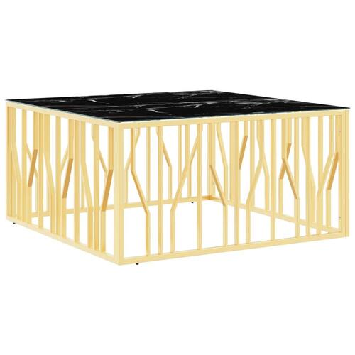 Sofabord 100x100x50 cm rustfrit stål og glas guldfarvet
