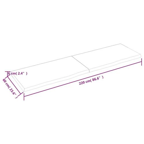 Væghylde 220x60x(2-6) cm behandlet massivt egetræ lysebrun