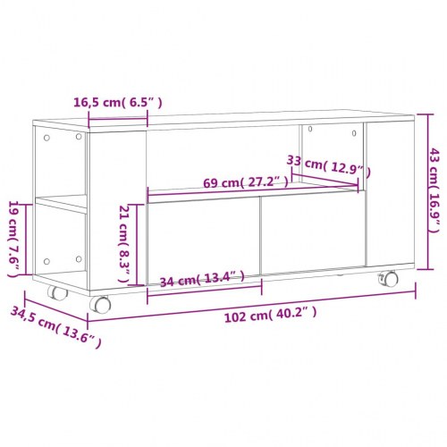 Tv-bord 102x34,5x43 cm konstrueret træ brun egetræsfarve
