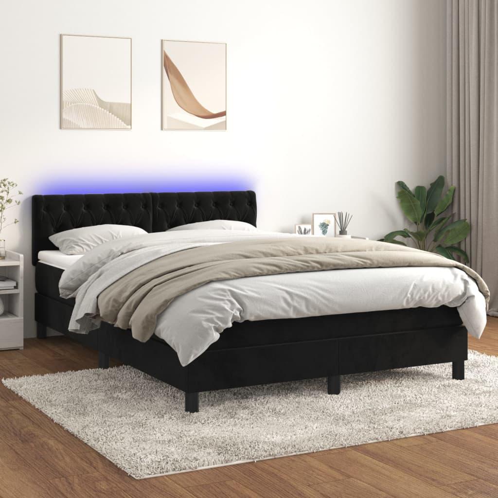 Kontinentalseng med LED-lys 140x190 cm fløjl sort