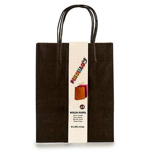Sæt med Tasker Papir Sort 11 x 36 x 21 cm (12 enheder)