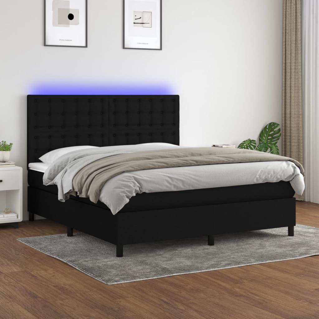 Kontinentalseng med LED-lys 180×200 cm - stof, sort billede