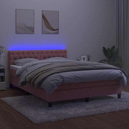 Kontinentalseng med LED-lys 140x190 cm fløjl lyserød