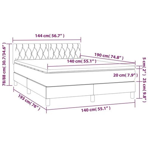 Kontinentalseng med LED-lys 140x190 cm fløjl lyserød