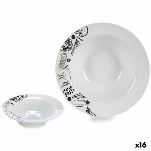 Pastaskål Hvid Sort 23 x 6,5 x 23 cm Porcelæn (16 enheder)