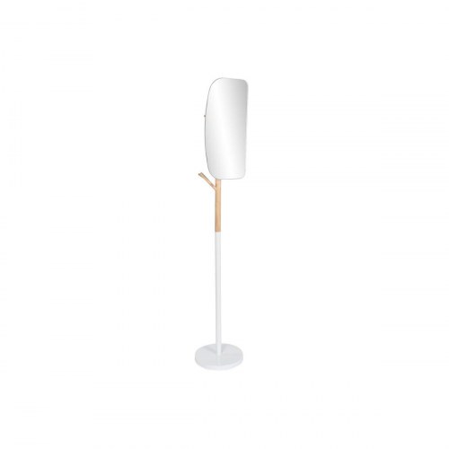 Stumtjener med spejl - hvid/natur, træ og metal, Scandi, 33 × 33 × 185 cm