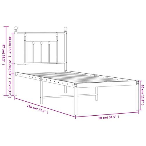 Sengeramme med sengegavl 75x190 cm metal hvid