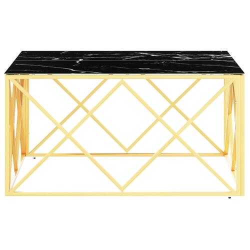 Sofabord 80x80x40 cm rustfrit stål og glas guldfarvet