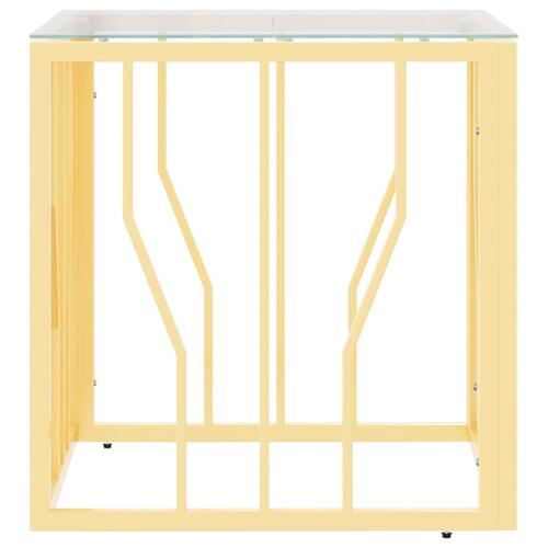 Sofabord 50x50x50 cm rustfrit stål og glas guldfarvet