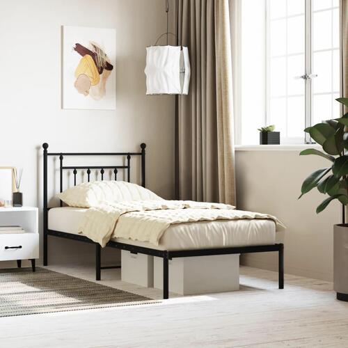 Sengeramme med sengegavl 90x200 cm metal sort