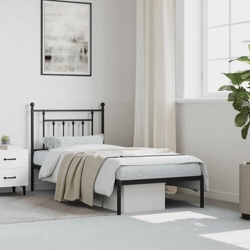 Sengeramme med sengegavl 90x200 cm metal sort