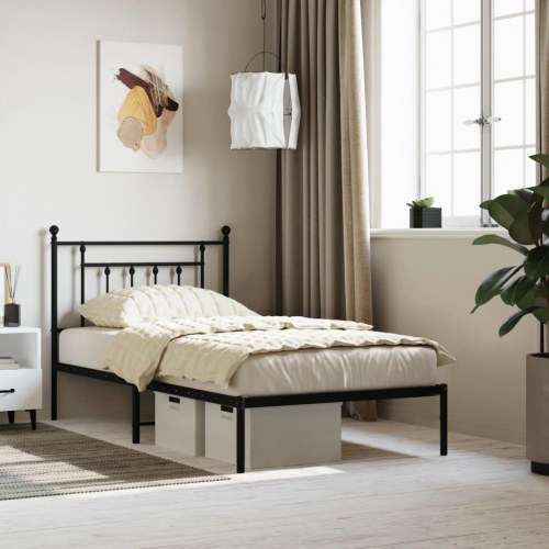 Sengeramme med sengegavl 100×190 cm - metal, sort