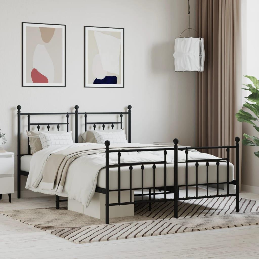 Sengeramme med sengegavl og fodgærde 140x190 cm metal sort