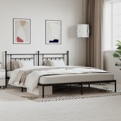 Sengeramme med sengegavl 200×200 cm - metal, sort