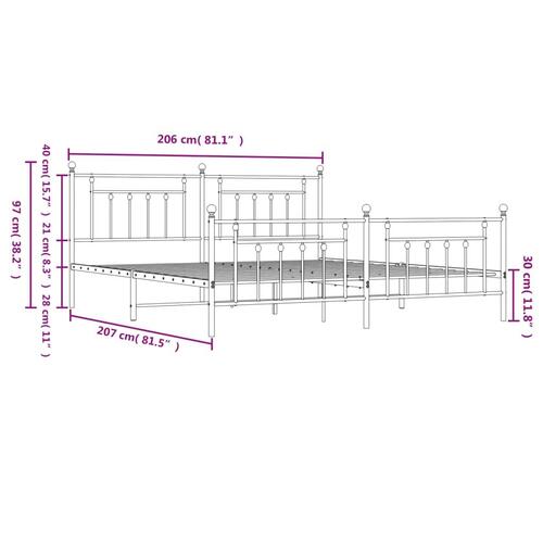 Sengeramme med sengegavl og fodgærde 200x200 cm metal sort