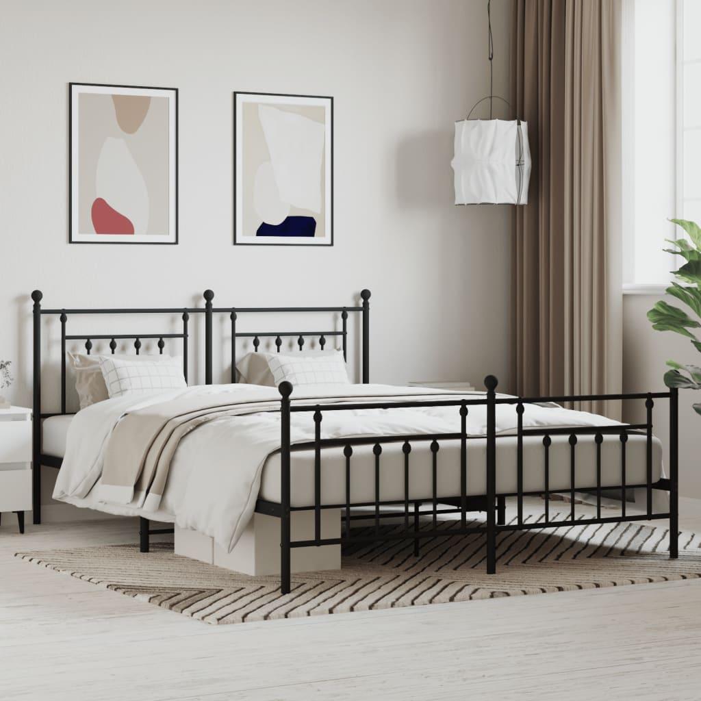 Sengeramme med sengegavl og fodgærde 183×213 cm - metal, sort billede
