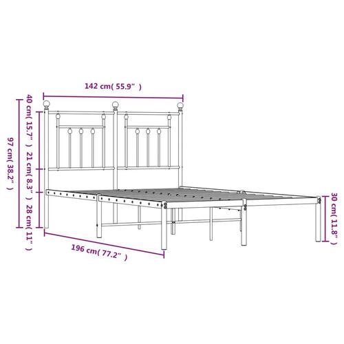 Sengeramme med sengegavl 135x190 cm metal sort