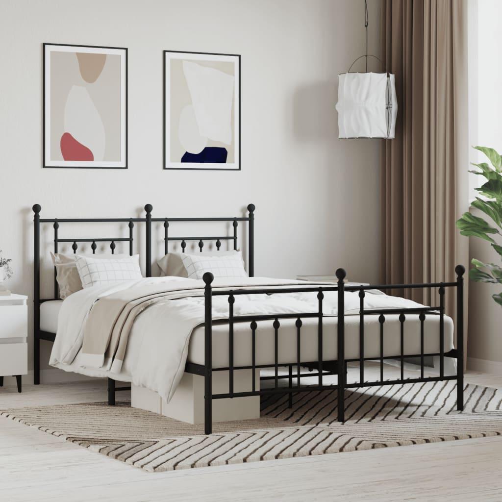 Sengeramme med sengegavl og fodgærde 150x200 cm metal sort