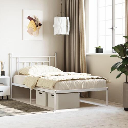 Sengeramme med sengegavl 107x203 cm metal hvid